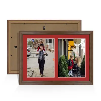Walnut Colour Multi Aperture Photo Frame A4 (x2) Pictures – Collage Wall Frame For Family Photos – 20x14 Picture Frame Size