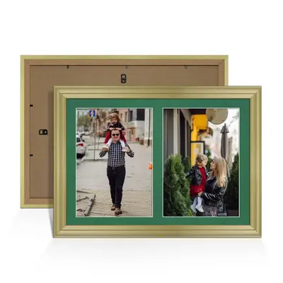 Gold Colour Multi Aperture Photo Frame A4 (x2) Pictures – Collage Wall Frame for Family Photos – 20x14 Picture Frame Size