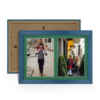 Navy Blue Colour Multi Aperture Photo Frame A4 (x2) Pictures – Collage Wall Frame for Family Photos – 20x14 Picture Frame Size