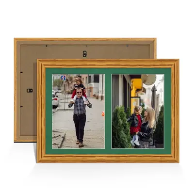 Oak Colour Multi Aperture Photo Frame A4 (x2) Pictures – Collage Wall Frame For Family Photos – 20x14 Picture Frame Size