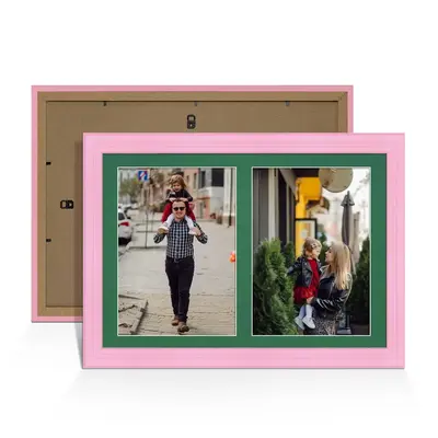 Pastel Pink Colour Multi Aperture Photo Frame A4 (x2) Pictures – Collage Wall Frame for Family Photos – 20x14 Picture Frame Size