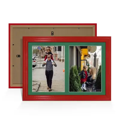 Red Colour Multi Aperture Photo Frame A4 (x2) Pictures – Collage Wall Frame For Family Photos – 20x14 Picture Frame Size
