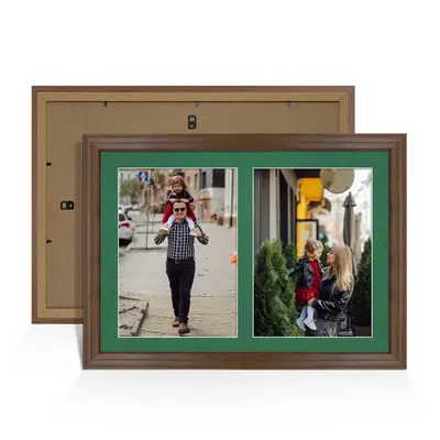 Walnut Colour Multi Aperture Photo Frame A4 (x2) Pictures – Collage Wall Frame for Family Photos – 20x14 Picture Frame Size