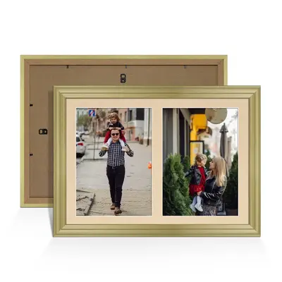 Gold Colour Multi Aperture Photo Frame A4 (x2) Pictures – Collage Wall Frame For Family Photos – 20x14 Picture Frame Size