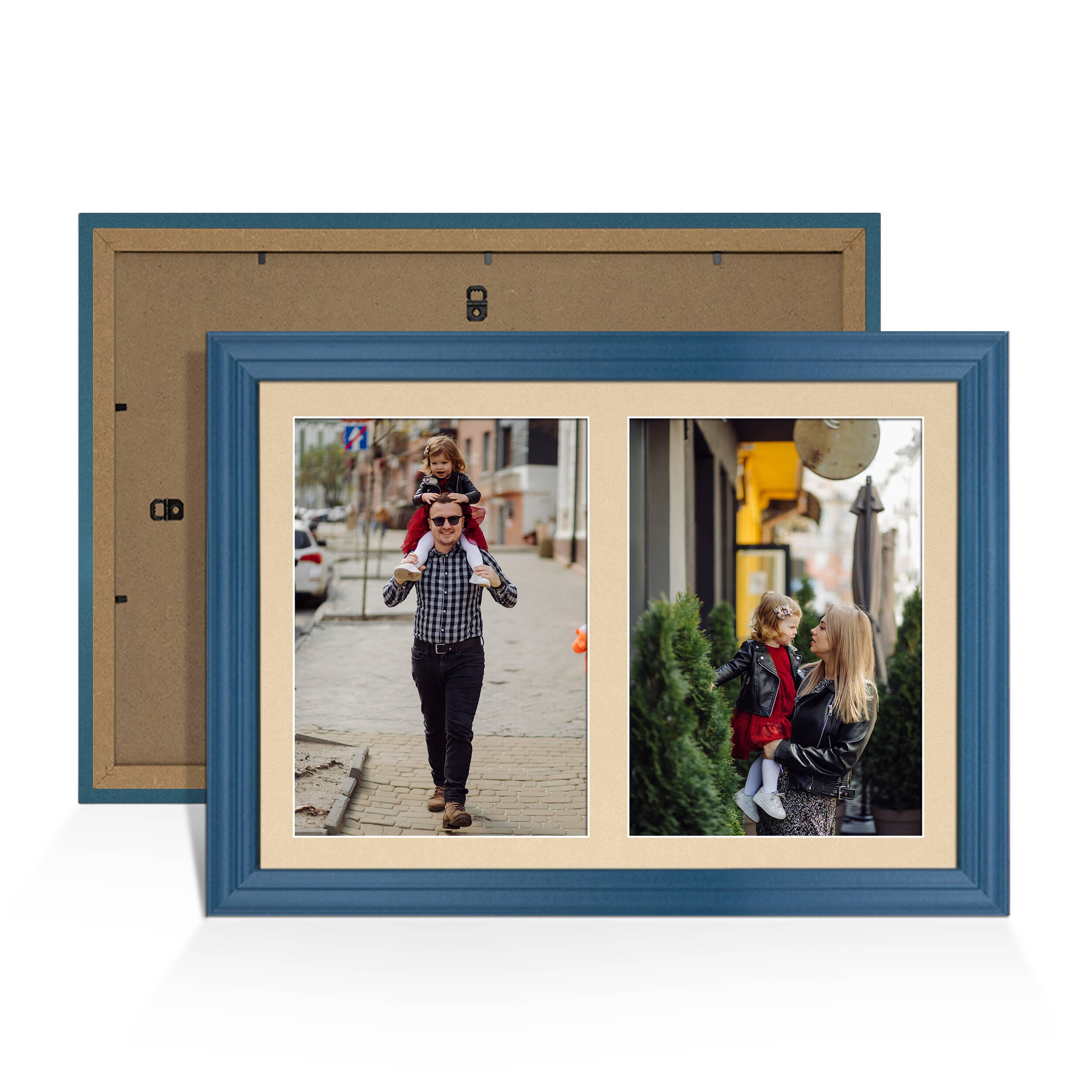 Navy Blue Colour Multi Aperture Photo Frame A4 (x2) Pictures – Collage Wall Frame For Family Photos – 20x14 Picture Frame Size
