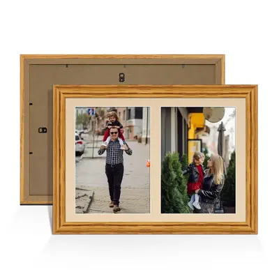 Oak Colour Multi Aperture Photo Frame A4 (x2) Pictures – Collage Wall Frame for Family Photos – 20x14 Picture Frame Size