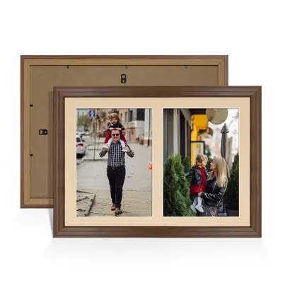 Walnut Colour Multi Aperture Photo Frame A4 (x2) Pictures – Collage Wall Frame For Loved Ones Photos – 20x14 Frame Size