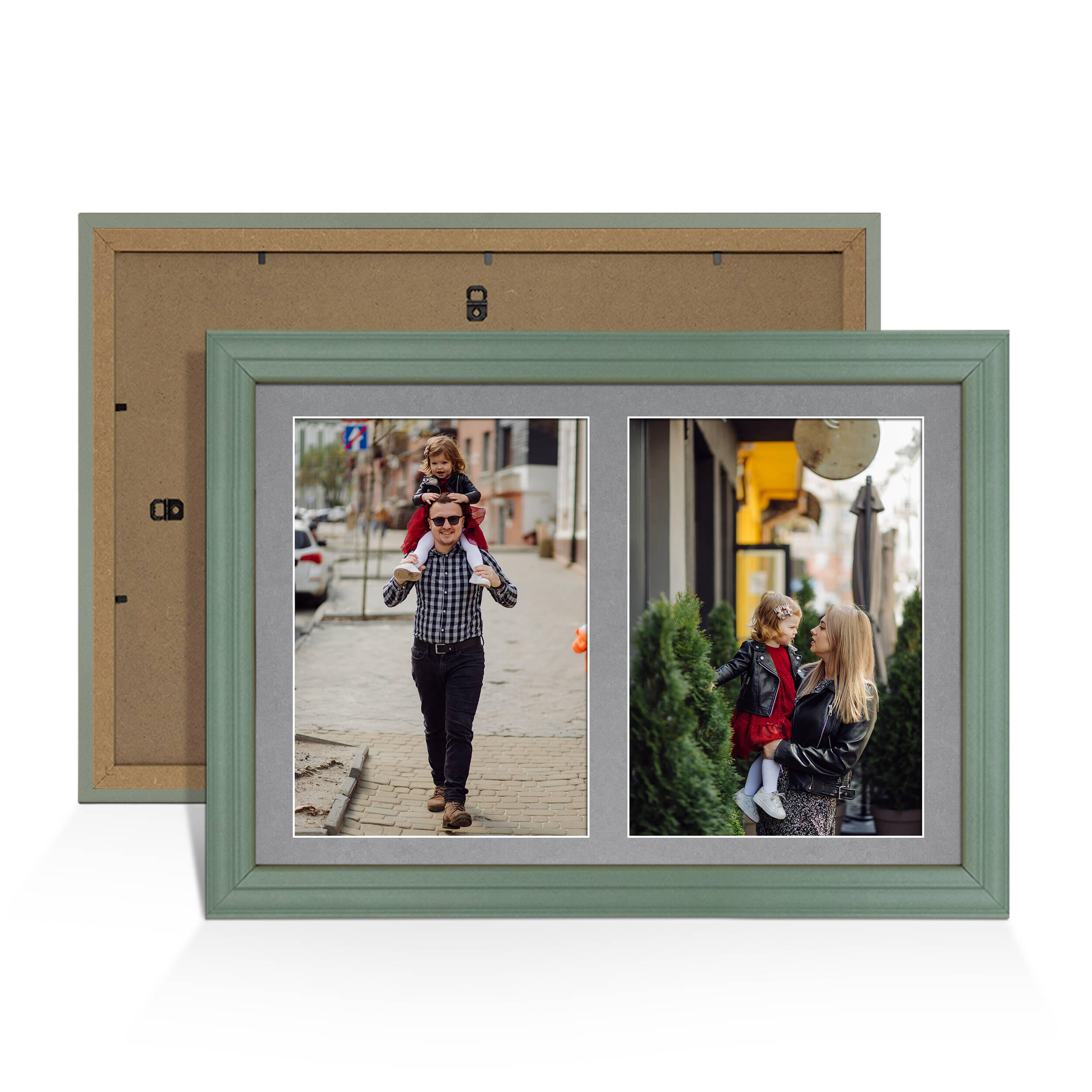 Green Colour Multi Aperture Photo Frame A4 (x2) Pictures – Collage Wall Frame For Family Photos – 20x14 Picture Frame Size