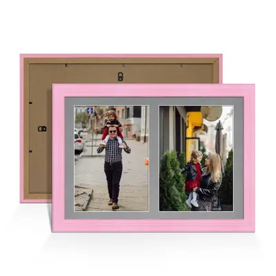 Pastel Pink Colour Multi Aperture Photo Frame A4 (x2) Pictures – Collage Wall Frame for Family Photos – 20x14 Picture Frame Size