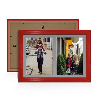 Red Colour Multi Aperture Photo Frame A4 (x2) Pictures – Collage Wall Frame For Loved Ones Photos – 20x14 Frame Size