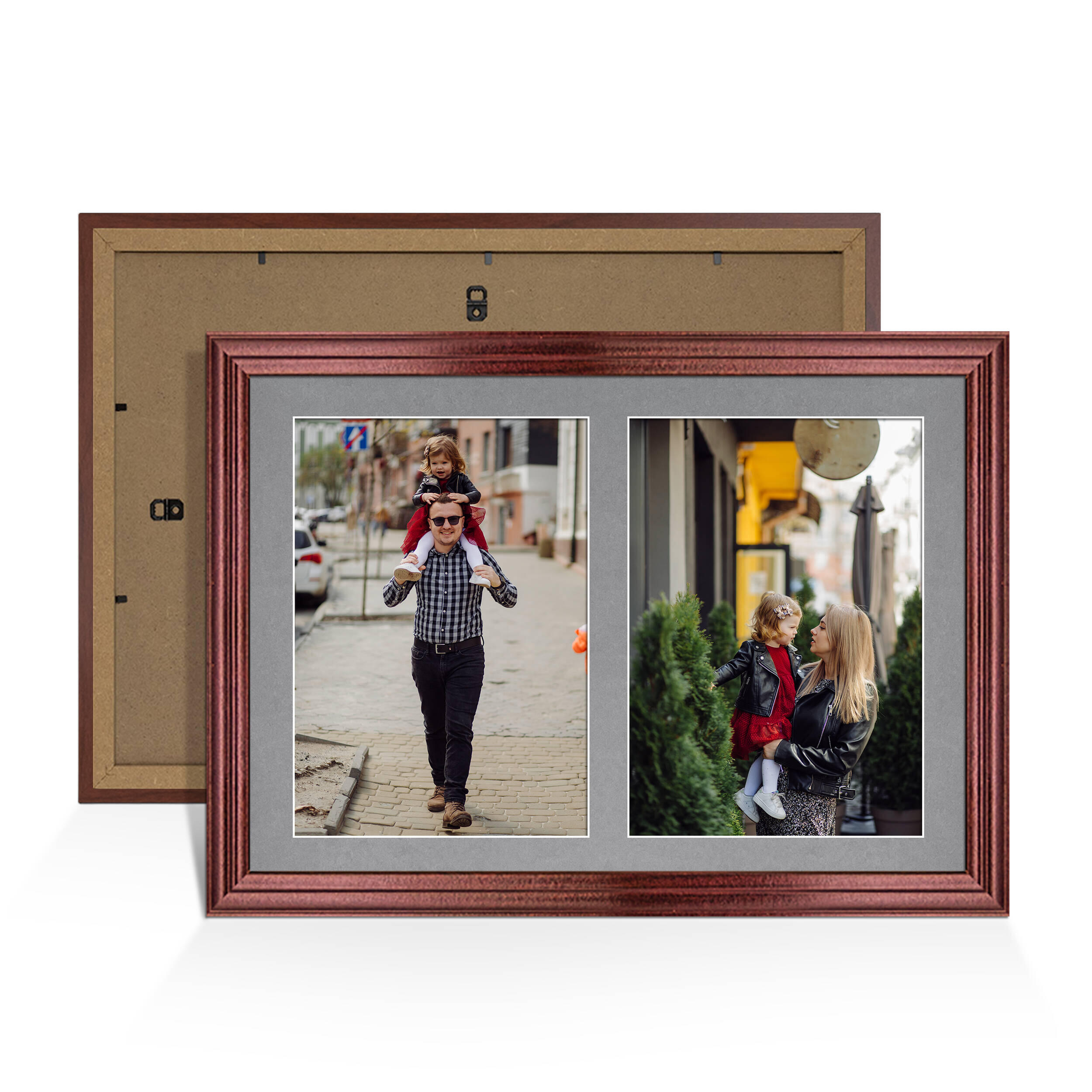 Rose Wood Colour Multi Aperture Photo Frame A4 (x2) Pictures – Collage Wall Frame For Family Photos – 20x14 Picture Frame Size