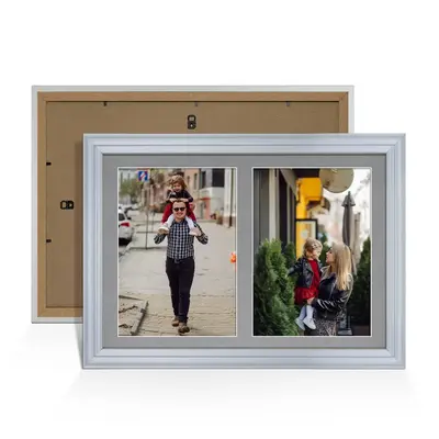 Silver Colour Multi Aperture Photo Frame A4 (x2) Pictures – Collage Wall Frame for Family Photos – 20x14 Picture Frame Size