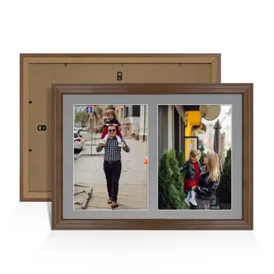 Walnut Colour Multi Aperture Photo Frame A4 (x2) Pictures – Collage Wall Frame for Family Photos – 20x14 Picture Frame Size