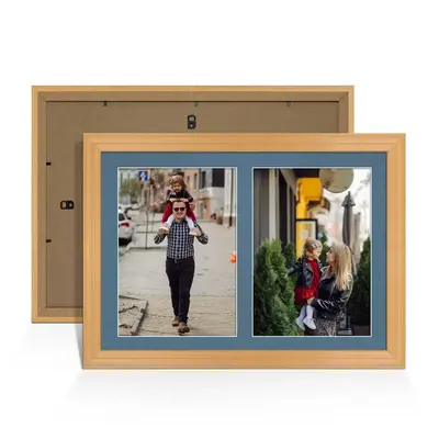 Country Pine Colour Multi Aperture Photo Frame A4 (x2) Pictures – Collage Wall Frame for Family Photos – 20x14 Picture Frame Size