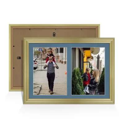 Gold Colour Multi Aperture Photo Frame A4 (x2) Pictures – Collage Wall Frame For Loved Ones Photos – 20x14 Frame Size