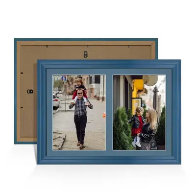 Navy Blue Colour Multi Aperture Photo Frame A4 (x2) Pictures – Collage Wall Frame For Family Photos – 20x14 Picture Frame Size