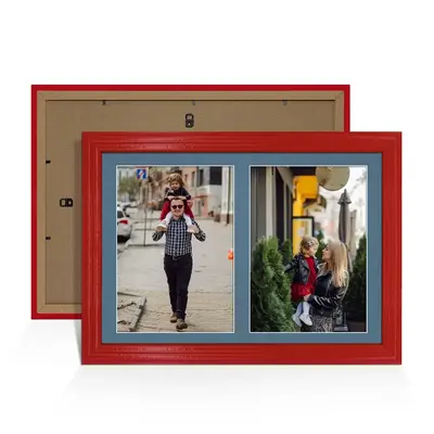 Red Colour Multi Aperture Photo Frame A4 (x2) Pictures – Collage Wall Frame For Loved Ones Photos – 20x14 Frame Size