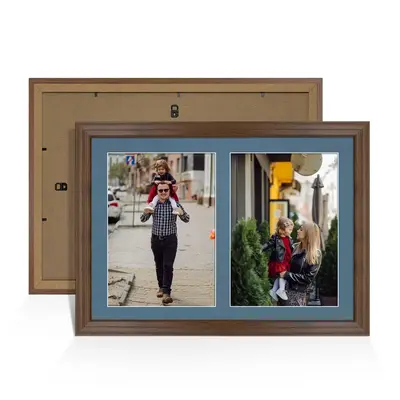 Walnut Colour Multi Aperture Photo Frame A4 (x2) Pictures – Collage Wall Frame For Family Photos – 20x14 Picture Frame Size
