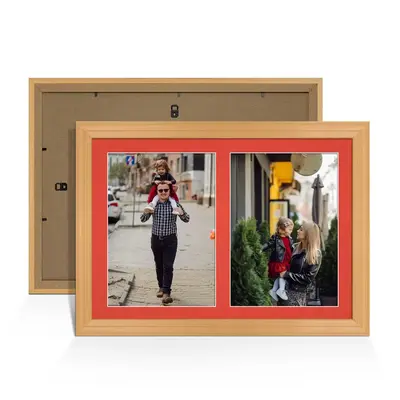 Country Pine Colour Multi Aperture Photo Frame A4 (x2) Pictures – Collage Wall Frame For Loved Ones Photos – 20x14 Frame Size