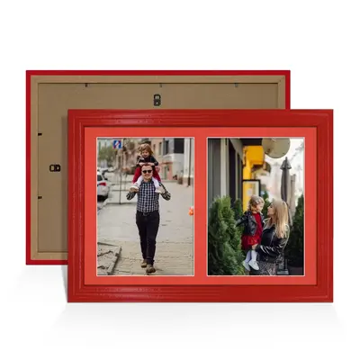 Red Colour Multi Aperture Photo Frame A4 (x2) Pictures – Collage Wall Frame for Family Photos – 20x14 Picture Frame Size