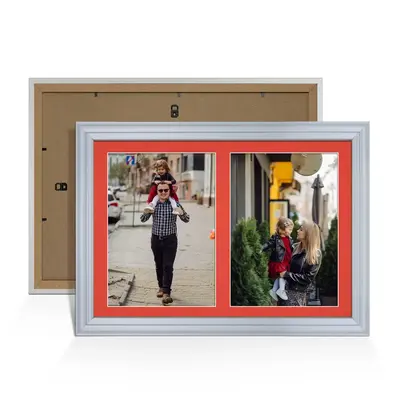 Silver Colour Multi Aperture Photo Frame A4 (x2) Pictures – Collage Wall Frame For Family Photos – 20x14 Picture Frame Size
