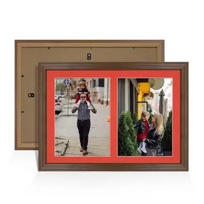 Walnut Colour Multi Aperture Photo Frame A4 (x2) Pictures – Collage Wall Frame For Loved Ones Photos – 20x14 Frame Size