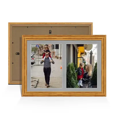 Oak Colour Multi Aperture Photo Frame A4 (x2) Pictures – Collage Wall Frame for Family Photos – 20x14 Picture Frame Size