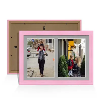 Pastel Pink Colour Multi Aperture Photo Frame A4 (x2) Pictures – Collage Wall Frame for Family Photos – 20x14 Picture Frame Size