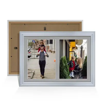 Silver Colour Multi Aperture Photo Frame A4 (x2) Pictures – Collage Wall Frame For Family Photos – 20x14 Picture Frame Size