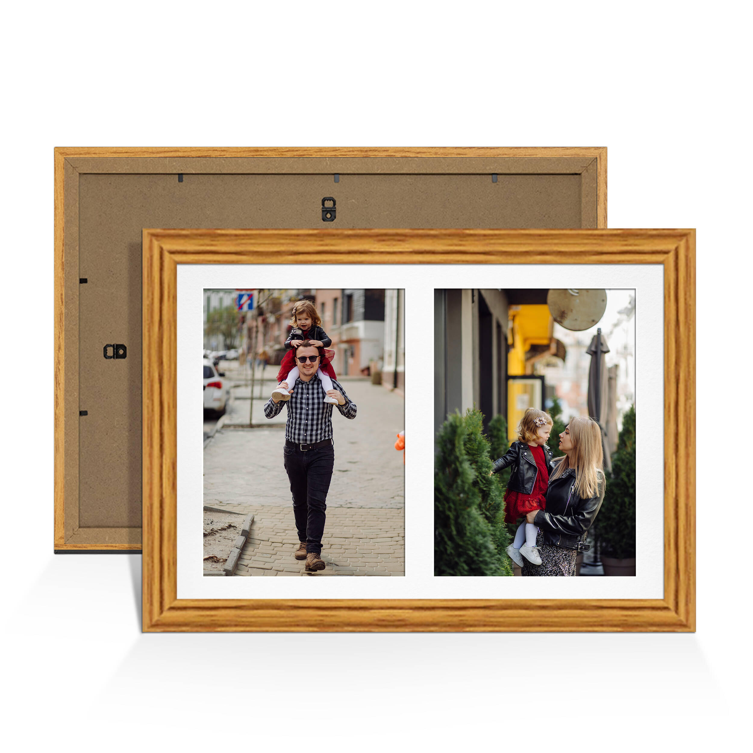 Oak Colour Multi Aperture Photo Frame A4 (x2) Pictures – Collage Wall Frame for Family Photos – 20x14 Picture Frame Size