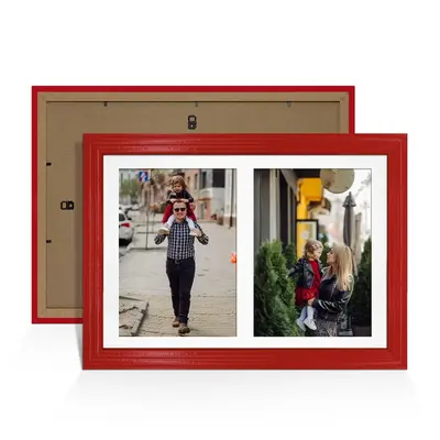 Red Colour Multi Aperture Photo Frame A4 (x2) Pictures – Collage Wall Frame For Family Photos – 20x14 Picture Frame Size