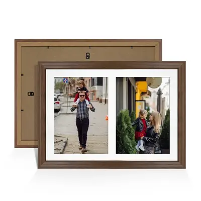 Walnut Colour Multi Aperture Photo Frame A4 (x2) Pictures – Collage Wall Frame For Loved Ones Photos – 20x14 Frame Size