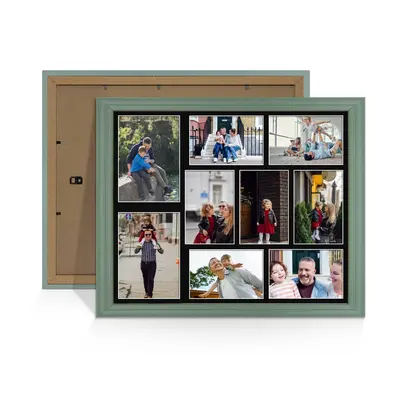 Green Colour Multi Aperture Photo Frame 7X5 (x2) and 6X4 (x7) Pictures – Collage Wall Frame for Family Photos – 20x16 Picture Frame Size