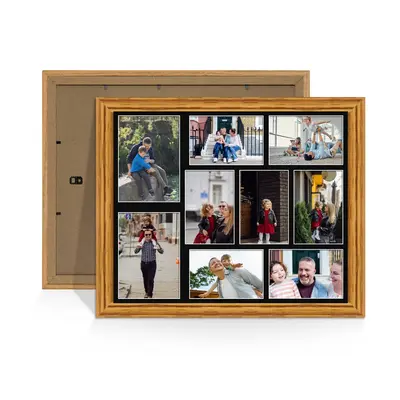 Oak Colour Multi Aperture Photo Frame 7X5 (x2) and 6X4 (x7) Pictures – Collage Wall Frame For Loved Ones Photos – 20x16 Frame Size