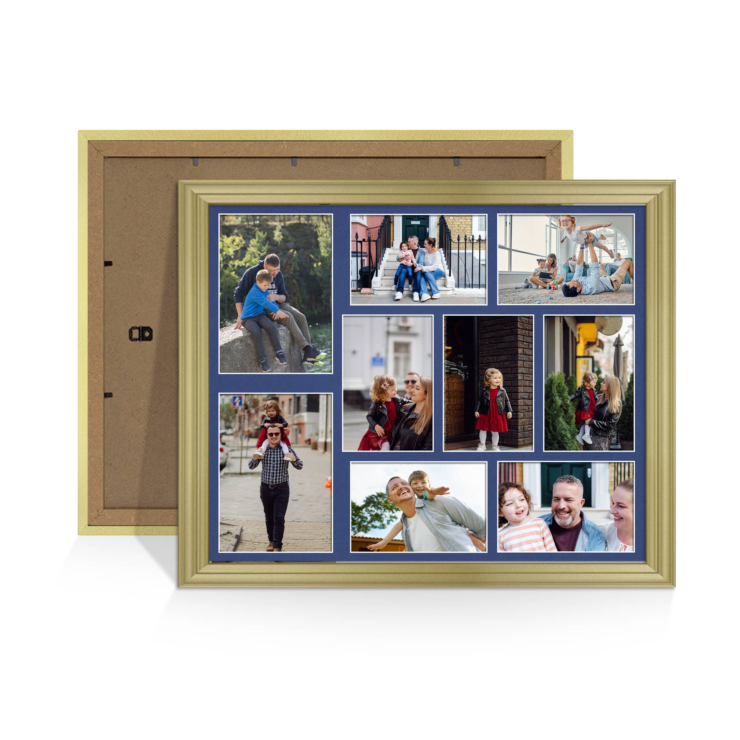 Gold Colour Multi Aperture Photo Frame 7X5 (x2) and 6X4 (x7) Pictures – Collage Wall Frame For Loved Ones Photos – 20x16 Frame Size