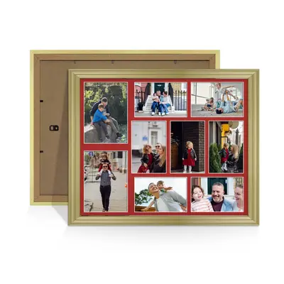 Gold Colour Multi Aperture Photo Frame 7X5 (x2) and 6X4 (x7) Pictures – Collage Wall Frame for Family Photos – 20x16 Picture Frame Size