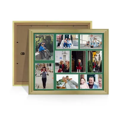 Gold Colour Multi Aperture Photo Frame 7X5 (x2) and 6X4 (x7) Pictures – Collage Wall Frame For Family Photos – 20x16 Picture Frame Size