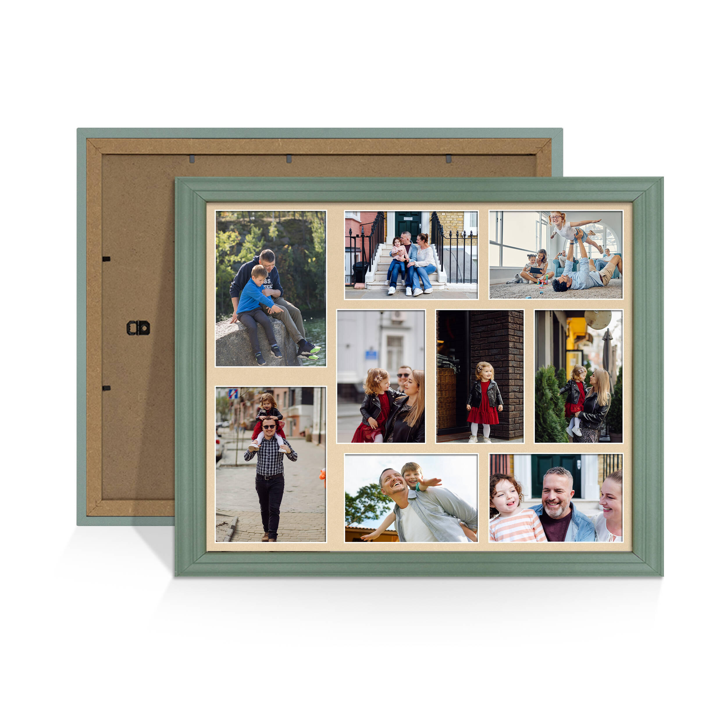 Green Colour Multi Aperture Photo Frame 7X5 (x2) and 6X4 (x7) Pictures – Collage Wall Frame for Family Photos – 20x16 Picture Frame Size