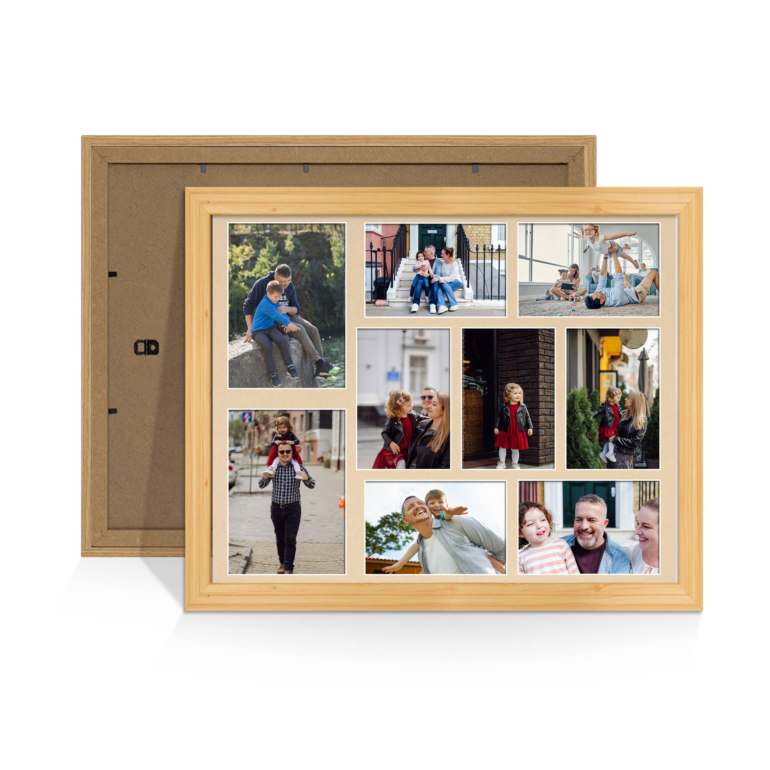 Light Oak Colour Multi Aperture Photo Frame 7X5 (x2) and 6X4 (x7) Pictures – Collage Wall Frame For Loved Ones Photos – 20x16 Frame Size