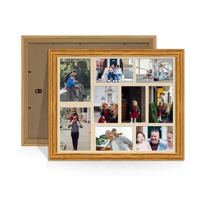 Oak Colour Multi Aperture Photo Frame 7X5 (x2) and 6X4 (x7) Pictures – Collage Wall Frame For Family Photos – 20x16 Picture Frame Size