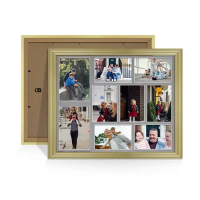 Gold Colour Multi Aperture Photo Frame 7X5 (x2) and 6X4 (x7) Pictures – Collage Wall Frame For Family Photos – 20x16 Picture Frame Size