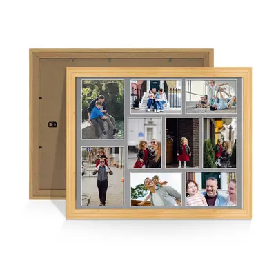 Light Oak Colour Multi Aperture Photo Frame 7X5 (x2) and 6X4 (x7) Pictures – Collage Wall Frame For Loved Ones Photos – 20x16 Frame Size