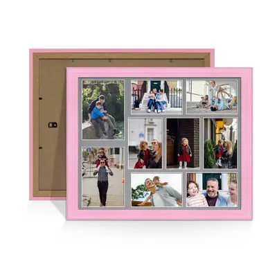 Pastel Pink Colour Multi Aperture Photo Frame 7X5 (x2) and 6X4 (x7) Pictures – Collage Wall Frame for Family Photos – 20x16 Picture Frame Size
