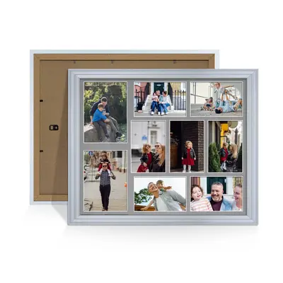 Silver Colour Multi Aperture Photo Frame 7X5 (x2) and 6X4 (x7) Pictures – Collage Wall Frame For Loved Ones Photos – 20x16 Frame Size