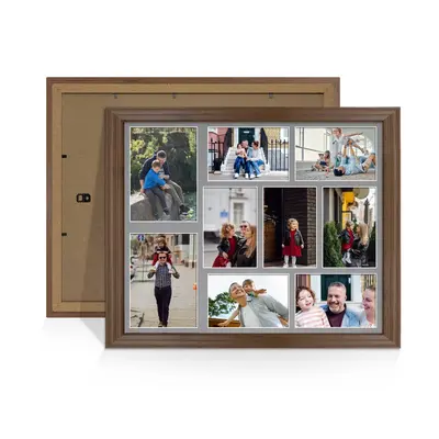 Walnut Colour Multi Aperture Photo Frame 7X5 (x2) and 6X4 (x7) Pictures – Collage Wall Frame For Family Photos – 20x16 Picture Frame Size
