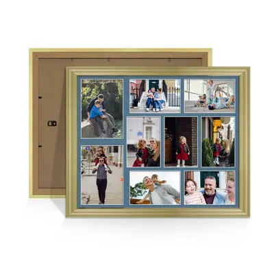 Gold Colour Multi Aperture Photo Frame 7X5 (x2) and 6X4 (x7) Pictures – Collage Wall Frame for Family Photos – 20x16 Picture Frame Size