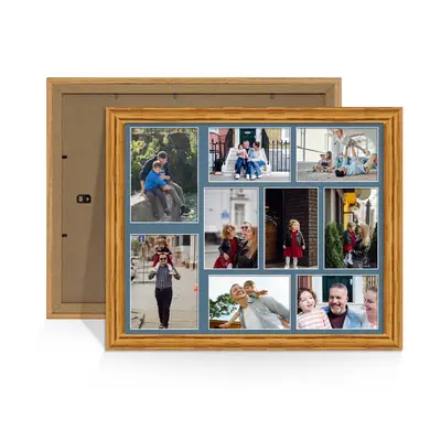 Oak Colour Multi Aperture Photo Frame 7X5 (x2) and 6X4 (x7) Pictures – Collage Wall Frame for Family Photos – 20x16 Picture Frame Size
