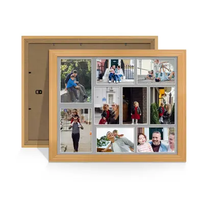 Country Pine Colour Multi Aperture Photo Frame 7X5 (x2) and 6X4 (x7) Pictures – Collage Wall Frame For Loved Ones Photos – 20x16 Frame Size