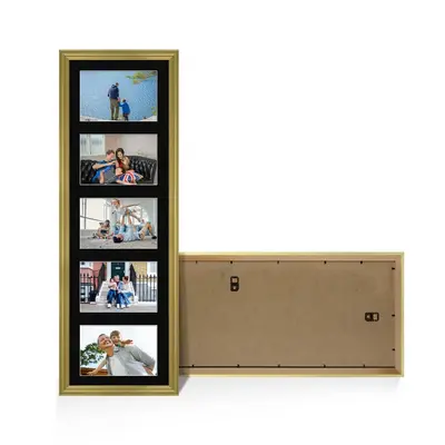 Gold Colour Multi Aperture Photo Frame 6X4 (x5) Pictures – Collage Wall Frame for Family Photos – 26x8 Picture Frame Size