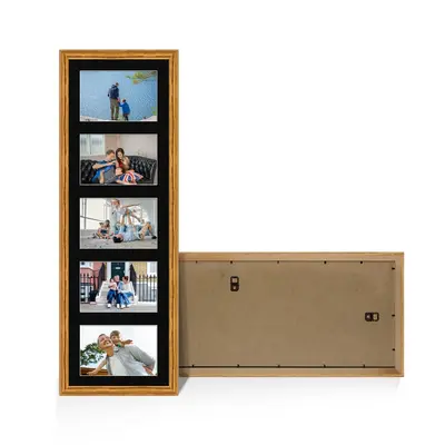 Oak Colour Multi Aperture Photo Frame 6X4 (x5) Pictures – Collage Wall Frame For Family Photos – 26x8 Picture Frame Size